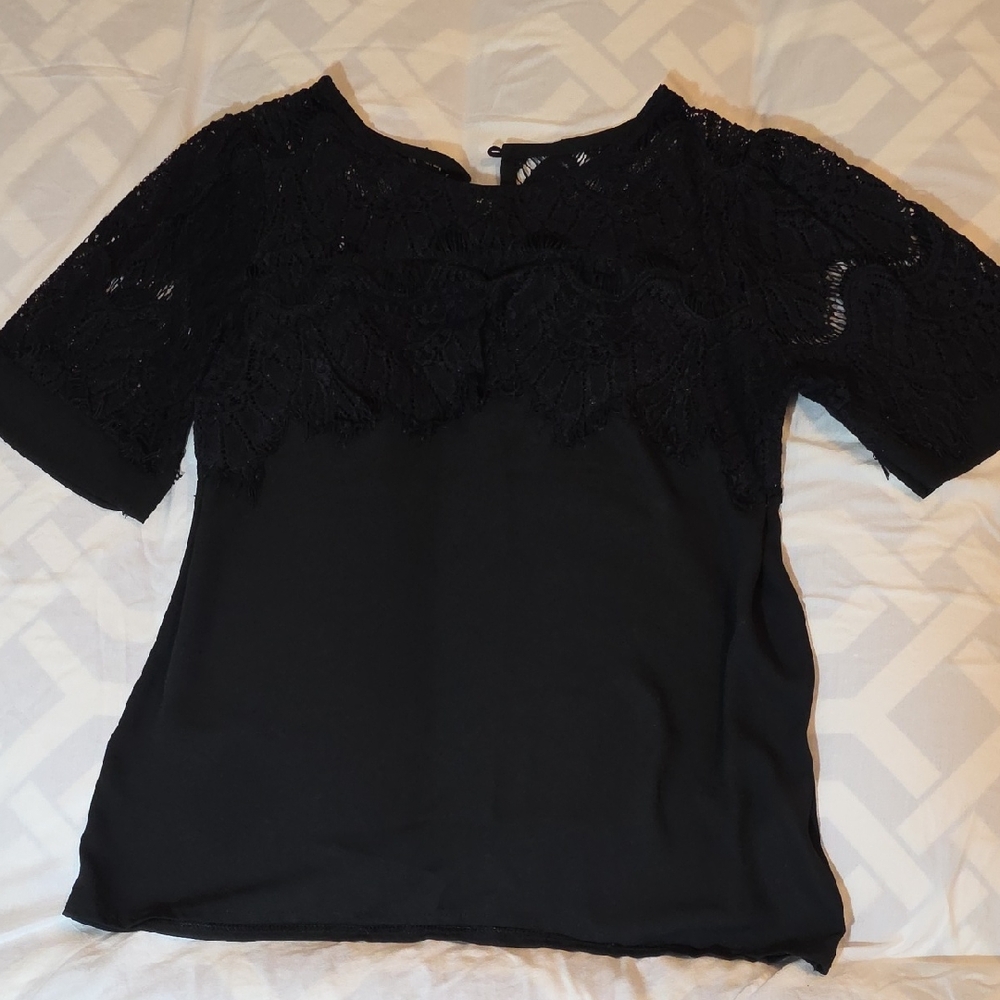 Half Seethru Black Lace Women's Blouse
